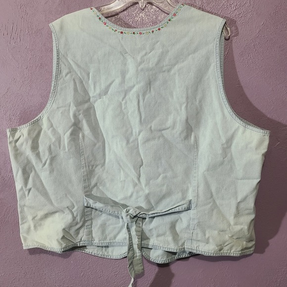 Vtg 90s Karen Scott II Womens Vest Blue Denim Butterfly Floral Embroidery 2X - Picture 4 of 4